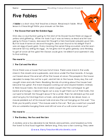 Five Fables Worksheet