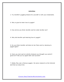 Juggler Internet Activities Worksheet