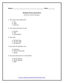 Sue Multiple Choice Worksheet