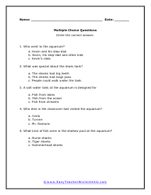 Aquarium Multiple Choice Worksheet