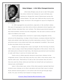 Ruby Bridges Reading Worksheet