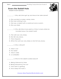 Rabbit Hole Multiple Choice Worksheet