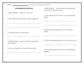 Rasputin Questions Worksheet