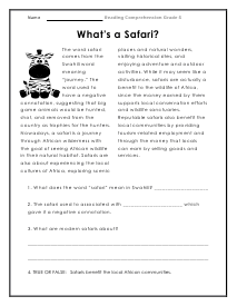 Safari Reading Worksheet