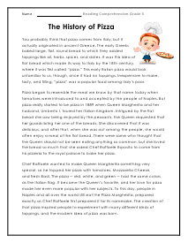 History of Pizza Worksheet