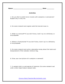 Creatures Activities Worksheet