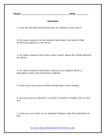 Into Space Activities Worksheet