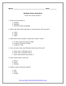 Koko Multiple Choice Worksheet