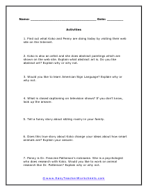 Koko Activities Worksheet
