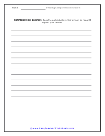 Teaching Art Comprehension Worksheet