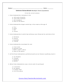 Swimmer Multiple Choice Worksheet