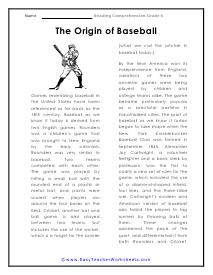 Baseball Reading Worksheet
