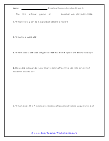 Baseball Questions Worksheet