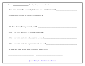 Humans and Cats Questions Worksheet