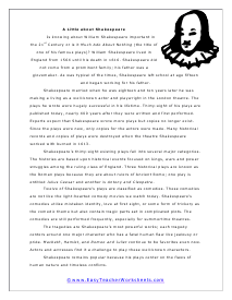 Shakespeare Reading Worksheet