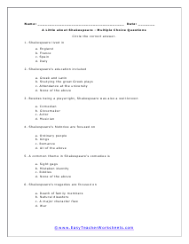 Shakespeare Multiple Choice Worksheet