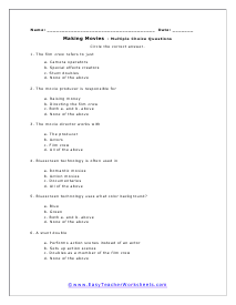 Making Movies Multiple Choice Worksheet