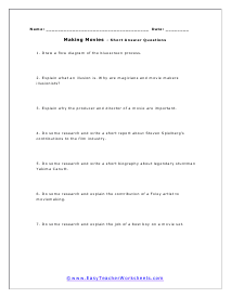 Making Movies Short Answer Worksheet