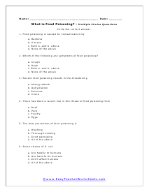 Food Poisoning Multiple Choice Worksheet