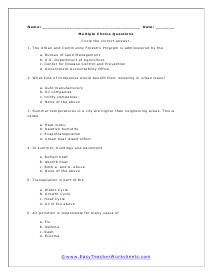 Urban Trees Multiple Choice Worksheet