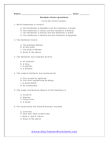 Roman Pantheon Multiple Choice Worksheet