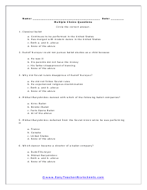 On Their Toes Multiple Choice Worksheet