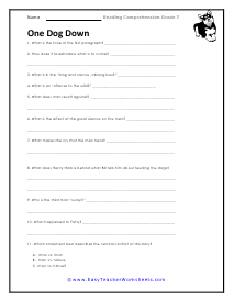 One Dog Down Question Worksheet