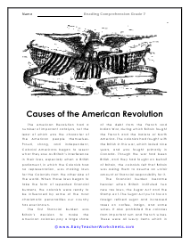 Causes of the American Revolution Reading Worksheet