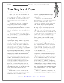 Boy Next Door Reading Worksheet