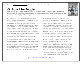 Board the Beagle Reading Worksheet