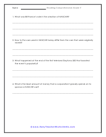 NASCAR Question Worksheet
