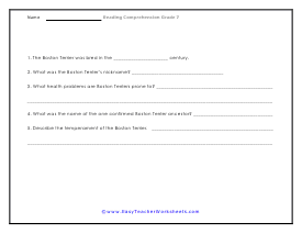 Boston Terrier Question Worksheet