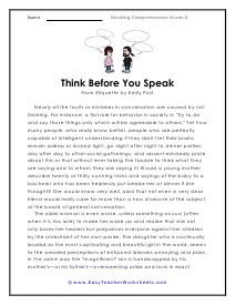 8th Grade Reading Comprehension Worksheets