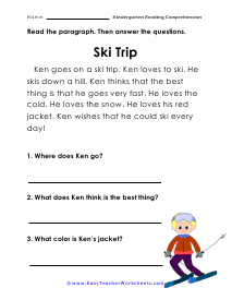Ski Trip Reading Worksheet