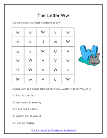 Letter W Worksheet