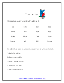 Letter K Worksheet