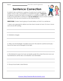 Sentence Fix Worksheet