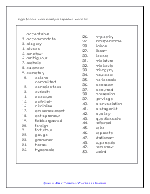 High School Commonly Misspelled Worksheet