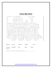 Colors Word Find Worksheet