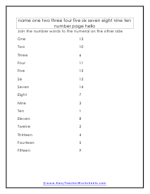 Number Word Match Worksheet