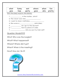 Question Words Worksheet