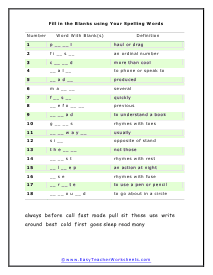 Fill It In Worksheet