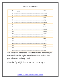 Alphabetical Order Worksheet