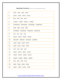 Spelling Practice Worksheet