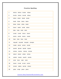 Practice Spelling Worksheet