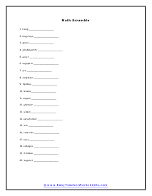 Math Scramble Worksheet