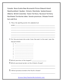 Canada Provinces Worksheet