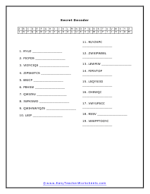 Secret Decoder Worksheet