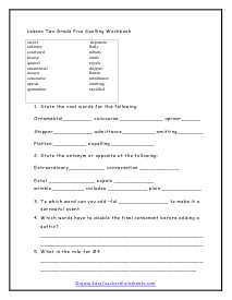 Lesson Two Spelling Workbook
