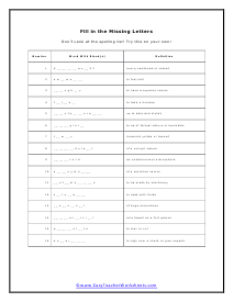 Missing Letters Worksheet